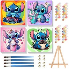 KOJEFCV 4 Pack Cartoon Paint by Numbers for Kids with Framed Canvas-with Wood...
