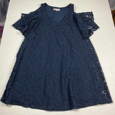Nanette Lepore Lace Swing Dress Blue Cold Shoulder V-Neck Short Sleeve Size 6