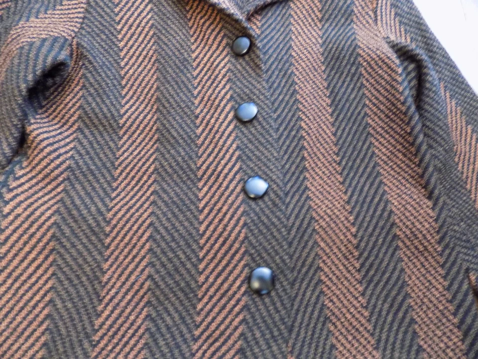 复古 ALNORAL Al Spokavicius 针织 2 件套西装外套和裙子条纹黑色棕褐色 尺寸 P — 第 4/4 张图片