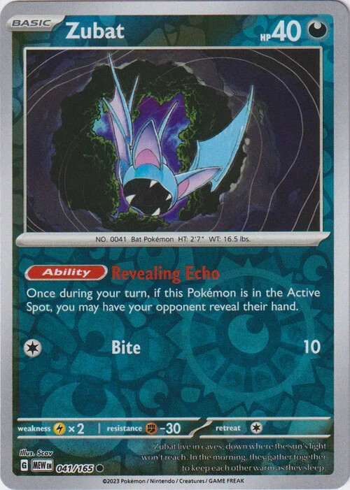 🔥Pokemon - Zubat - Reverse Holo - Common - 041/165 - S & V: 151 - (NM)🔥