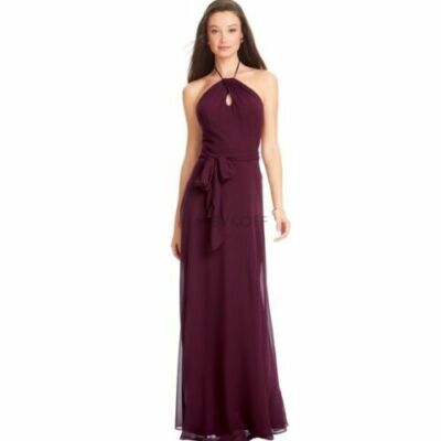 Levkoff Burgundy Women's Burgundy Halter Chiffon Keyhole Neck Gown Size: 6  | eBay