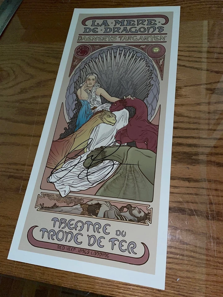 Game of Thrones Poster Art Hand Signed Emilia Clarke Mother of Dragons Khaleesi - Image 2 of 4