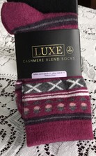 Women  s Luxe Knit Cashmere/Wool Blend Crew Socks 6-11 - 2 Pairs Assorted New