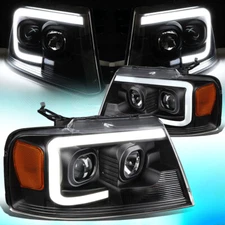 For 2004-2008 F150 Mark LT LED Light Bar Projector Headlight Lamps Black/Amber