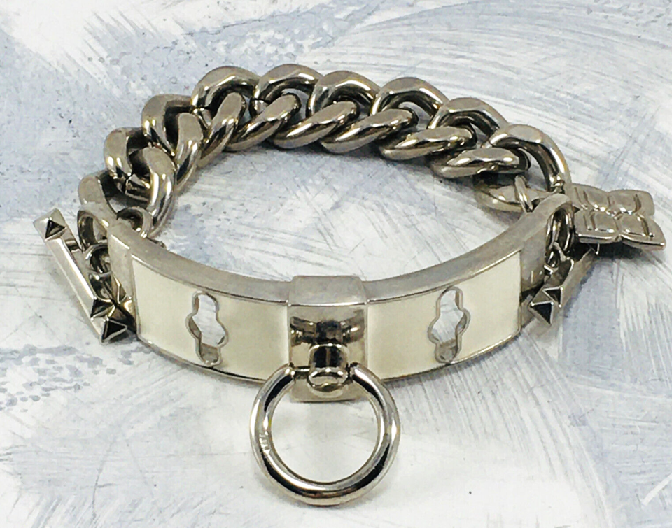 Heavy Cream Enamel Stainless Steel Silver Tone Double Toggle Chain Link