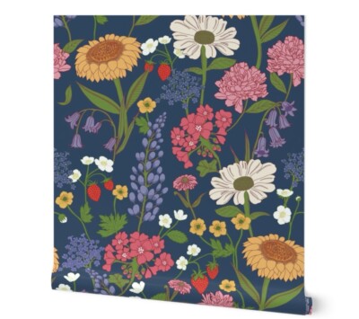 Spoonflower Pre pasted Removable Smooth 2x12 Roll - Colorful Bright Flowers