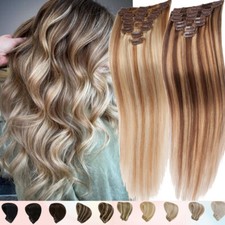CLEARANCE 100 Real Human Hair Extensions Clip In Remy Hair Full Head 8Pieces US
