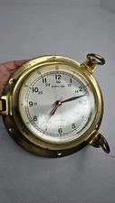 Ship’s Time Solid Brass Maritime Ships Clock Quartz Vintage 9”x2 1/2” Nautical