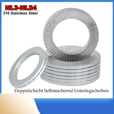SelfLock Unterlegscheiben Doppelschicht Selbstsichernd Scheiben NL3~24 Edelstahl