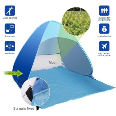 2-3 Person Pop Up Beach Canopy Tent Sun Shade Shelter Outdoor Camping Fishing