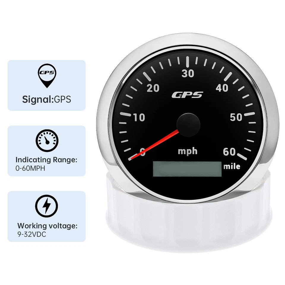 6 Gauge Set 85mm GPS Speedometer 60MPH Tacho 8000RPM&52mm Fuel Oil Temp Volt - Image 2 of 4
