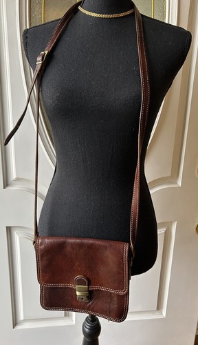 Vintage 80s The Bridge Brown Leather Crossbody Bag With Key - Picture 2 of 14
