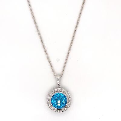 COSTCO 14K White Gold Round Blue Topaz and Diamond 17 Inches