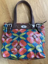 Fossil Ladies tote handbag, vintage print, Used, blue/ red/green