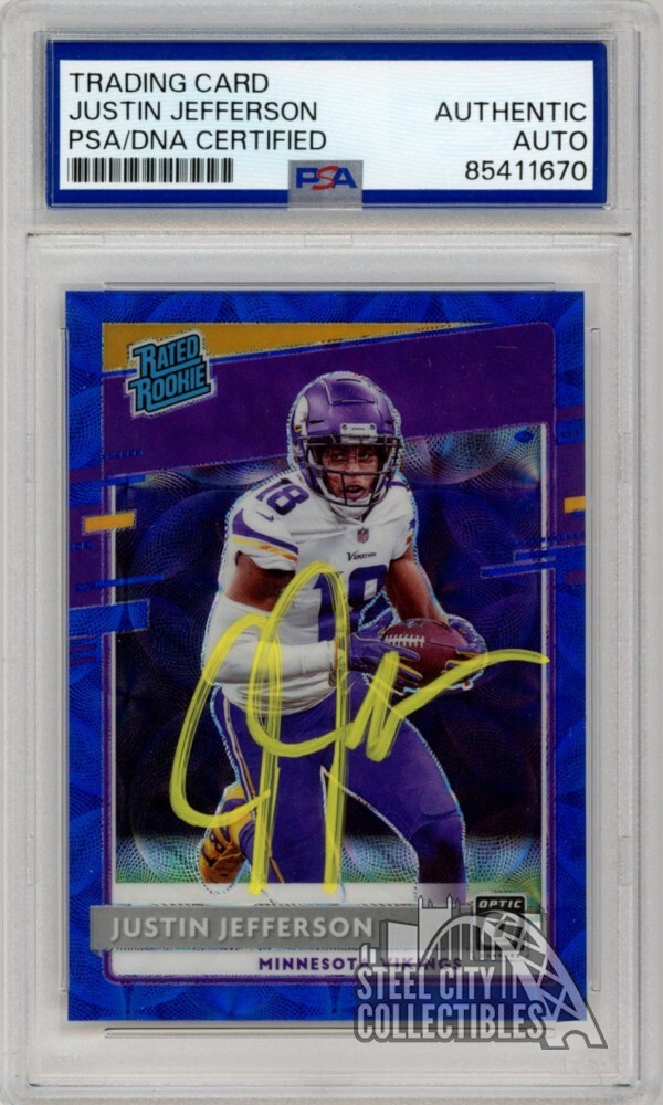 Justin Jefferson 2020 Panini Optic Blue Scope Auto Rookie Card #163 PSA/DNA (NL)