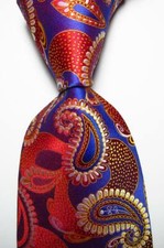 New Classic Paisley Red Blue Yellow JACQUARD WOVEN 100 Silk Men's Tie Necktie