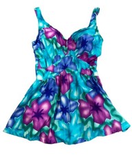 Vintage Swimsuit One Piece Bright Retro Skirt Fun Floral 80s 90s Flirty Classic