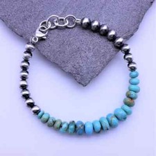 Genuine Kingman Turquoise Blue Green Graduated Beaded Navajo Gemstone Bracelet