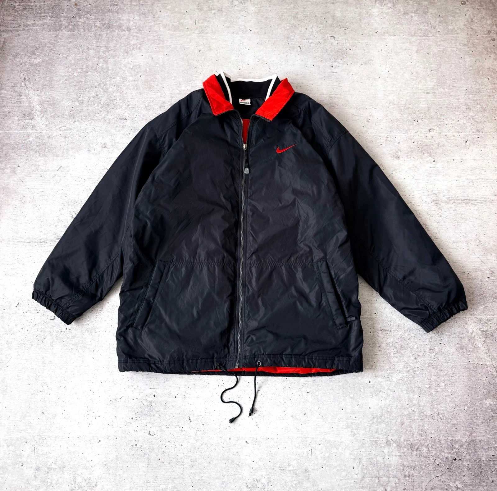 Vintage 90s Nike Windbreaker Jacket Black Red Swoosh Retro Sportswear Size XL