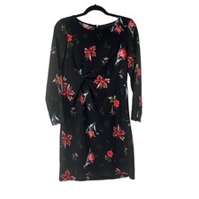 Ann Taylor Black Floral Knot Front‎ Long Sleeve Dress Sz 4 Women’s