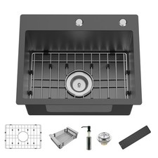 Black Kitchen And Bar Sink, 20x16 Inch Stainless Steel Drop In Kitchen Sink M...