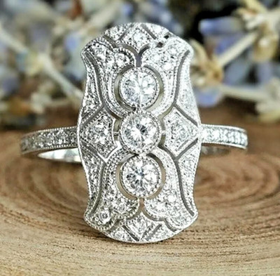 Reproduktion Art deco ring, Messing 925 versilbert mit Zirkonia Cocktail neu
