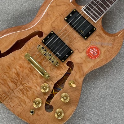 Natural Quilted Maple Top veneer Semi-Hollow Body Electric Guitar stainless fret