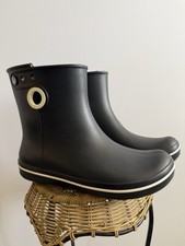 Crocs Jaunt Boots Wellingtons Rubber Rain Ankle Boot Women W9 UK7 Black White