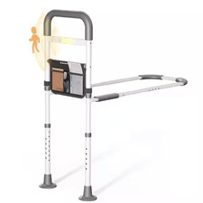 Adjustable Bed Side Assist Grab Bar for Seniors Motion Sensor LED Light Pouch