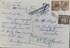 1966 2d Due - 'Insufficiently Paid...', Bordighera, Italy to Lincoln. Taxe Mark.