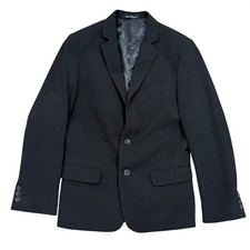 CALVIN KLEIN Boy's Sz 12 Solid Black Blazer Sport Coat EUC