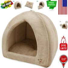 Modern Tan Dog Tent Bed with Removable Cushion - Machine Washable, 19x19x19