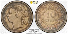 British Honduras, 1894 Victoria 10 Cents. PCGS AU 55. 126,000 Mintage.