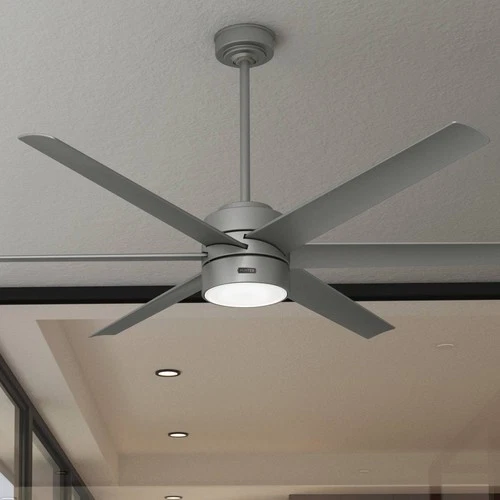 72" Hunter Solaria Silver Outdoor Rated Ceiling Fan with Wall Control - Picture 1 of 10