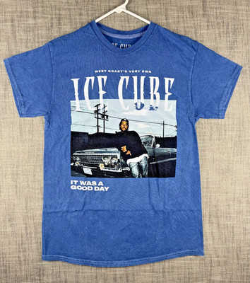 Size M - Ice Cube West Coast It Was A Good Day Portrait Graphic T-Shirt Blue