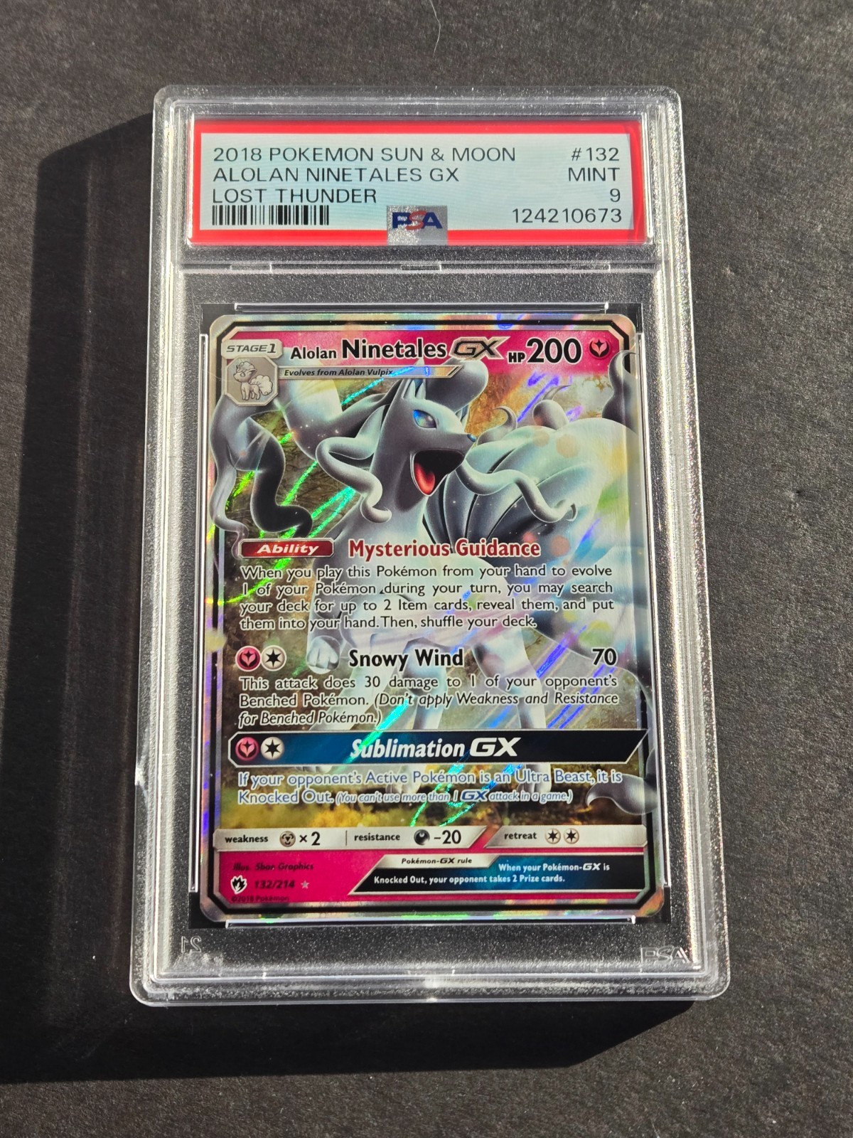 Pokemon PSA 9 ALOLAN NINETALES GX 132/214 - S&M LOST THUNDER RARE HOLO - MINT