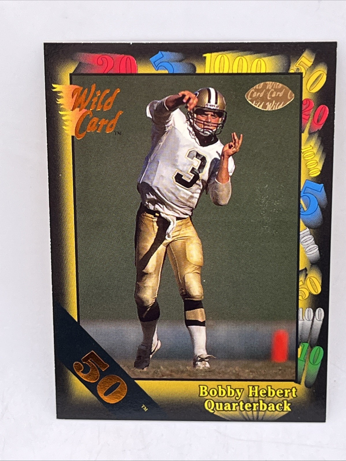 1991 Wild Card #137 Bobby Hebert New Orleans Saints 50 Stripe Football Card