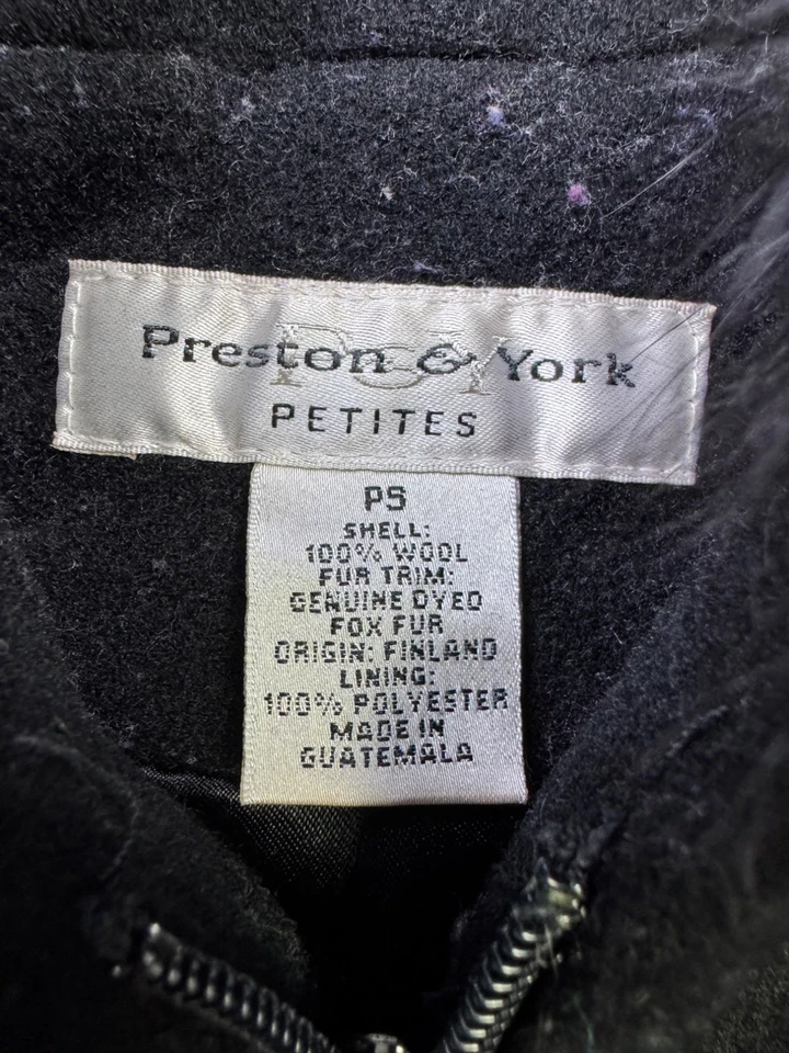 Preston York Jacket Women PS Small Black Wool Full Zip Fox Fur Hooded Lined Coat - Image 3 of 4