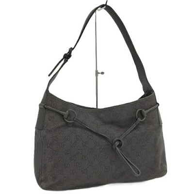 GUCCI GG Canvas Leather Black Shoulder Bag #PB15317