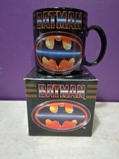 Vintage 1989 Batman Logo Coffee Mug Applause DC Comics Made in Korea Black