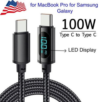 100W USB C Cable with LED Display E-Marker Chip Nylon Braided 6.6ft PD