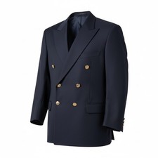 VTG Burberry Navy Double Breasted Blazer Super 100s Wool Gold Crest Buttons 46R