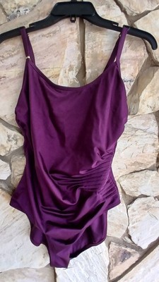 Calvin Klein 10 Deep Purple Ruch Side Adj Straps Bralette One Piece Swimsuit