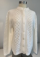 Vintage Lady Ronte Women  s Cardigan Sweater White Size M Cottage Core USA