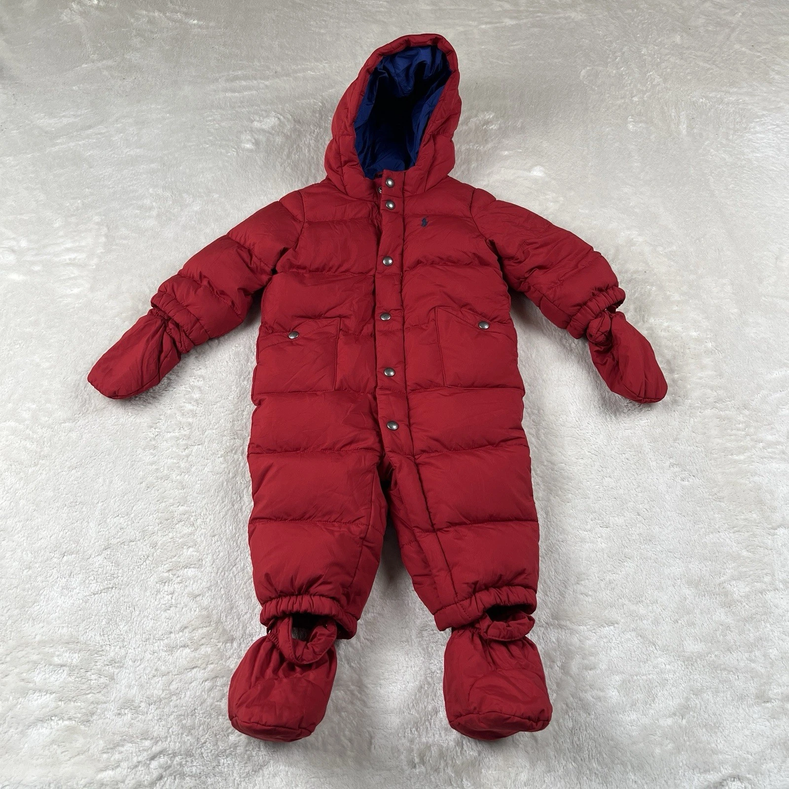 Ralph Lauren Baby 9M Snow Coverall Puffer Red Down Hooded With Gloves Shoes