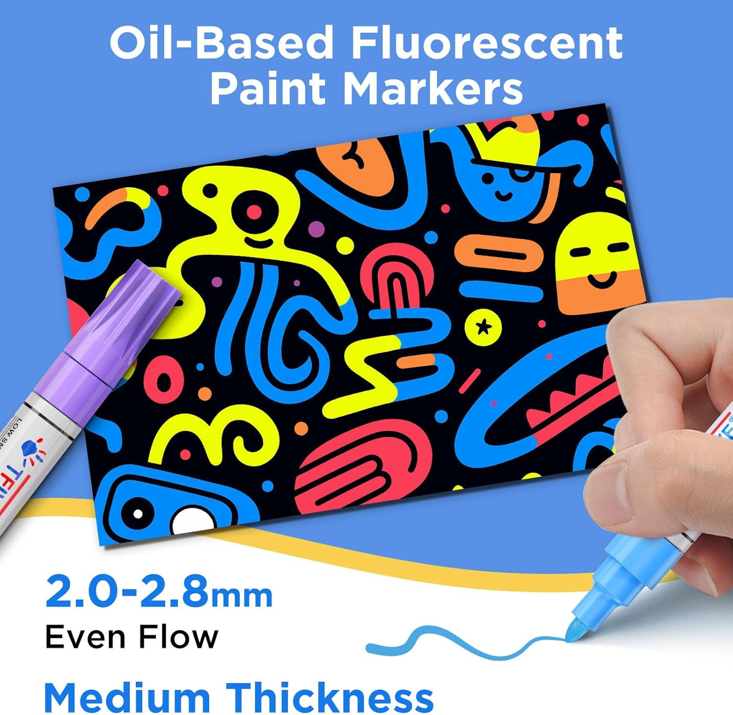 Fluorescent Paint Markers, 8 Colors Neon UV Paint Pens for Blacklight - Oil-B...