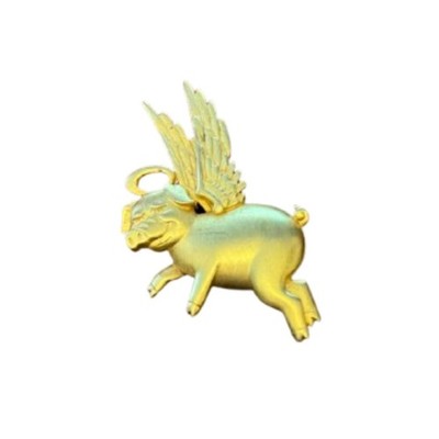 Vintage Signed JJ Jonette Matte Gold Tone Brass ''When Pigs Fly'' Brooch 