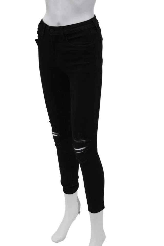 Женские джинсы L'Agence с высокой посадкой из цинка Destruct Margot узкие штанины черные размер 25 - Изображение 2 из 4