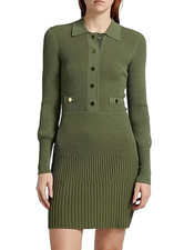 NEW AUTH VERONICA BEARD Lauper Rib-Knit Sweaterdress Stone Army LXL