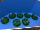 7 vtg anchor hocking forest green lotus leaf blossom plates 8"